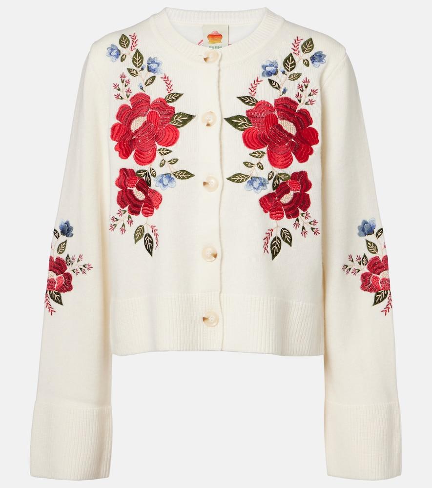 farm rio embroidered wool cardigan