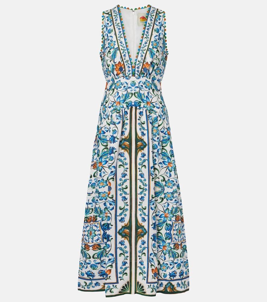 farm rio flora tile floral linen midi dress