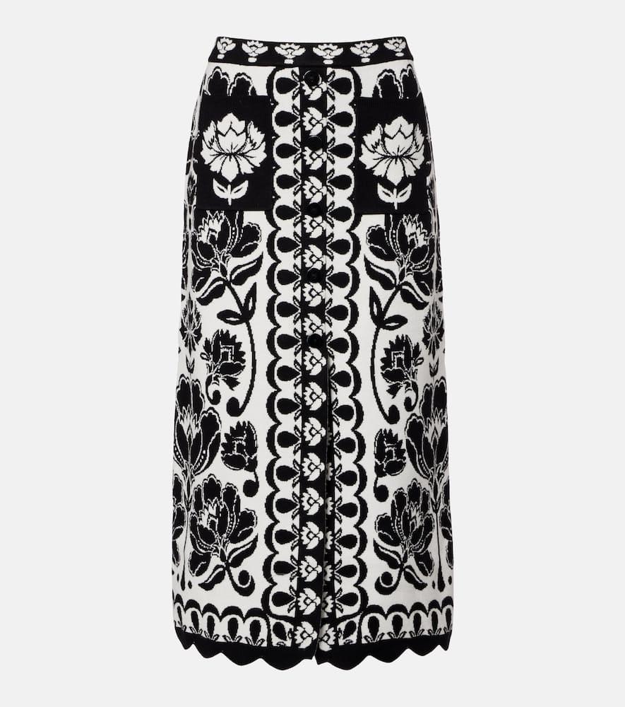 farm rio floral arabesque jacquard midi skirt