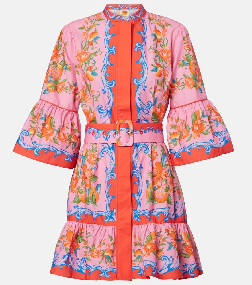 farm rio floral belted cotton minidress