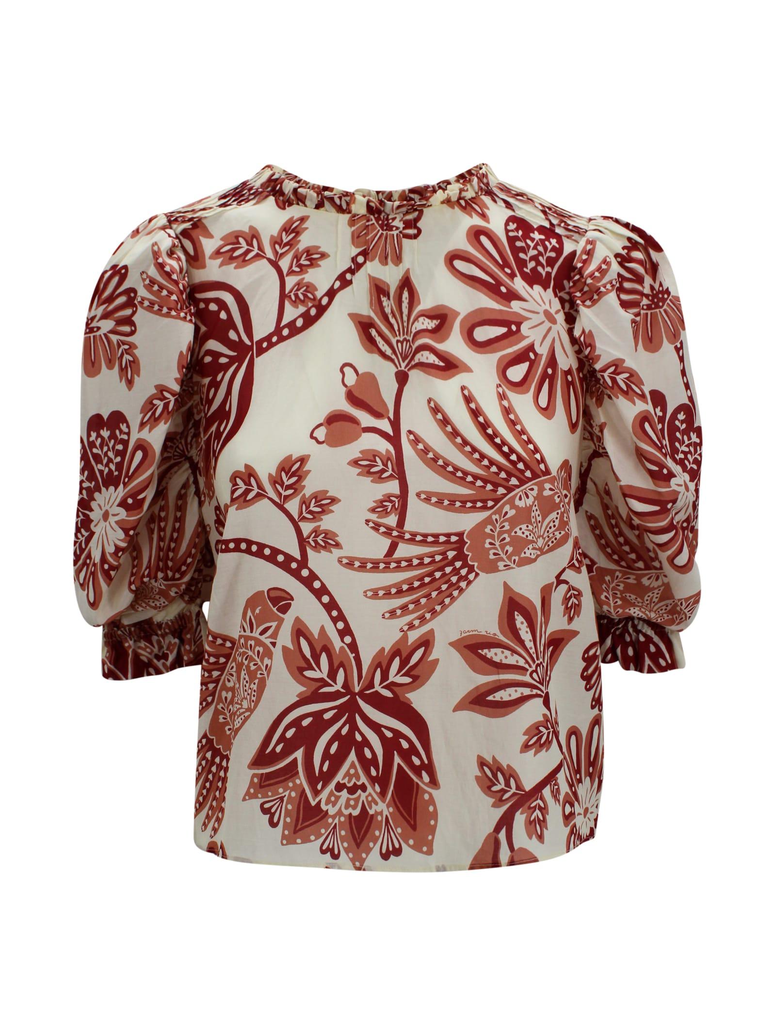 farm rio floral blouse with ruffle details