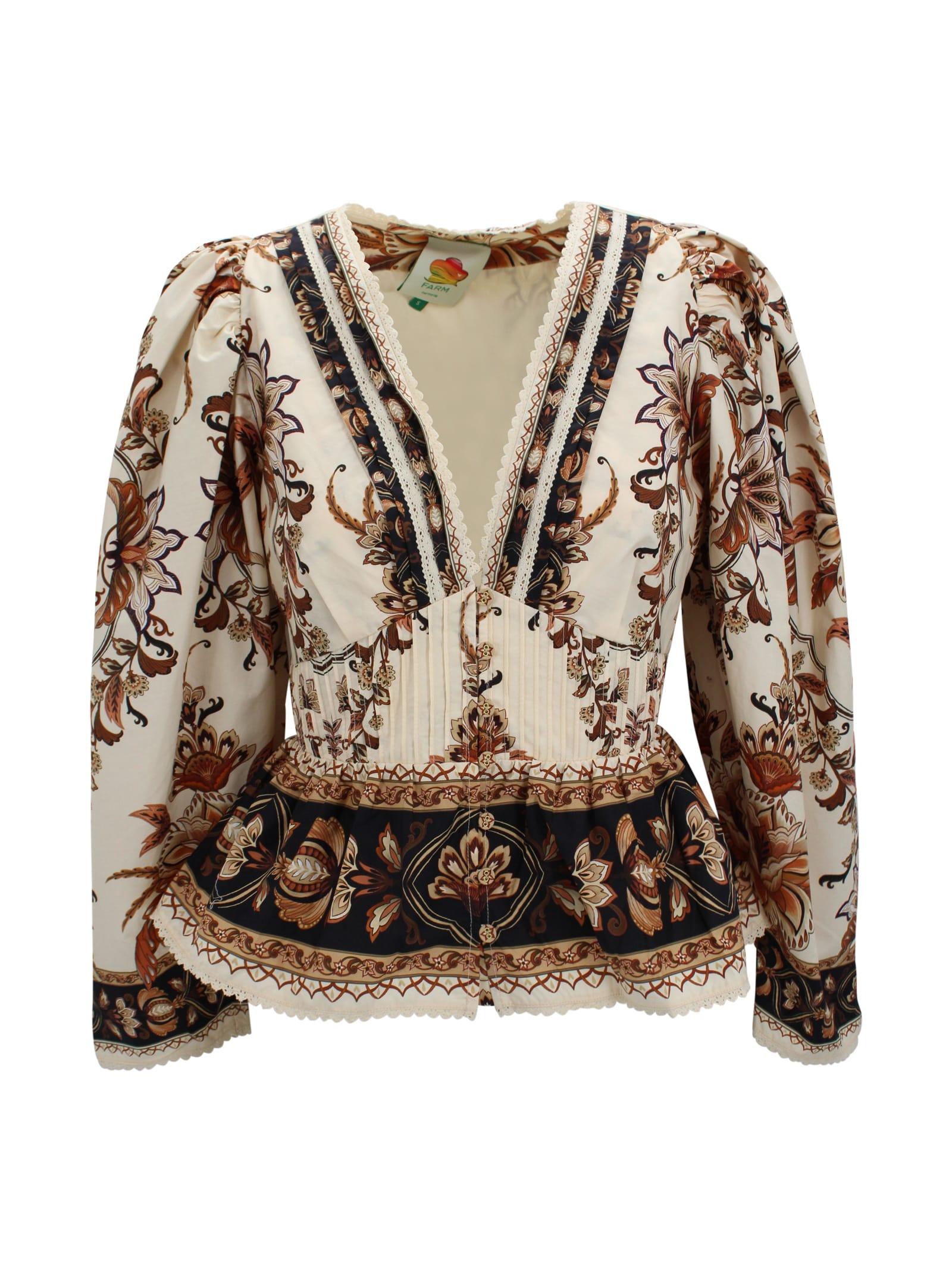 farm rio floral lace-trim shirt