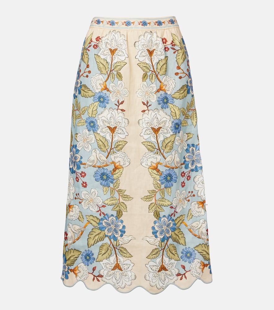 farm rio floral linen midi skirt