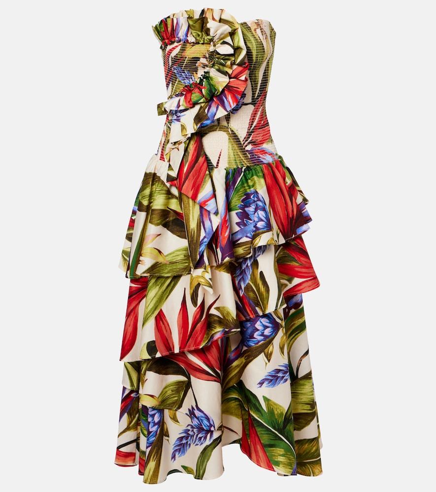 farm rio floral ruffled cotton midi dress