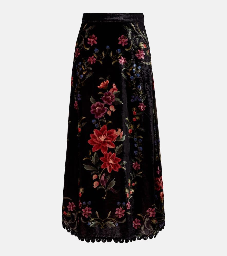 farm rio floral velvet maxi skirt
