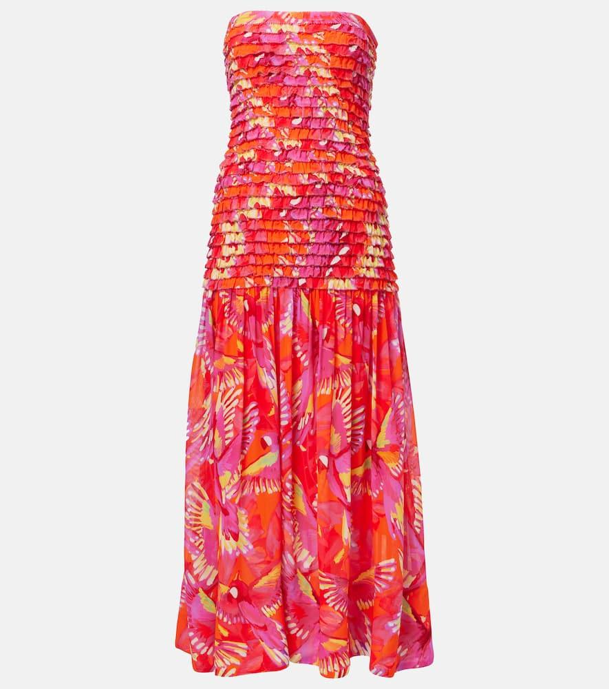 farm rio flying birds ruched maxi dress