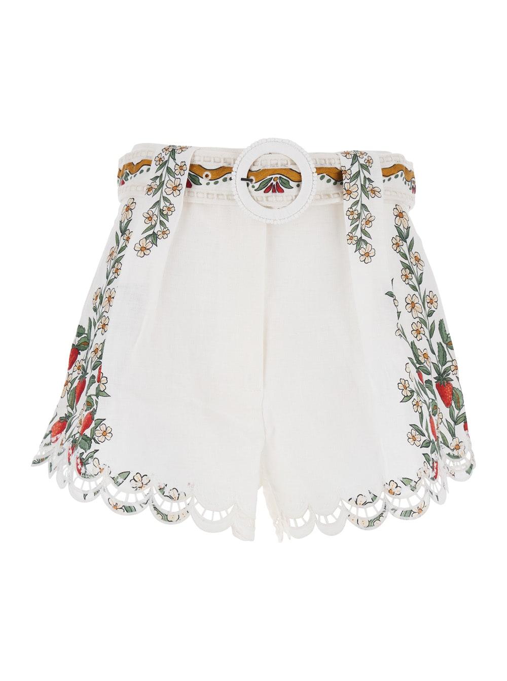 farm rio fruit beauty white shorts with print on front and back and belt in viscose for women