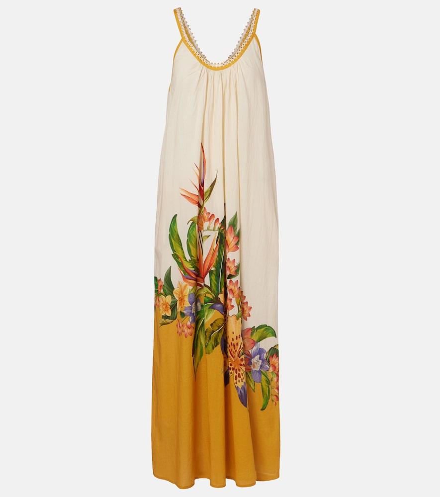 farm rio hilo stripes beaded floral cotton maxi dress