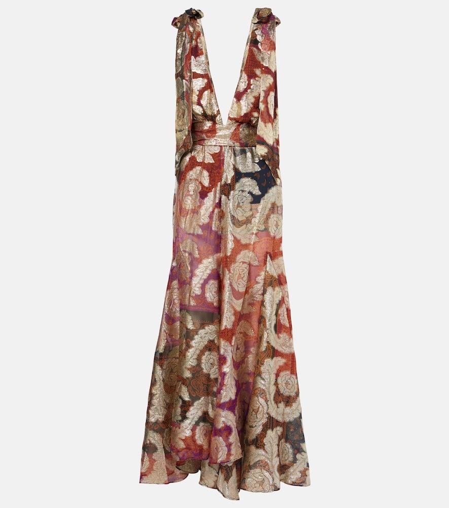 farm rio lamé jacquard maxi dress
