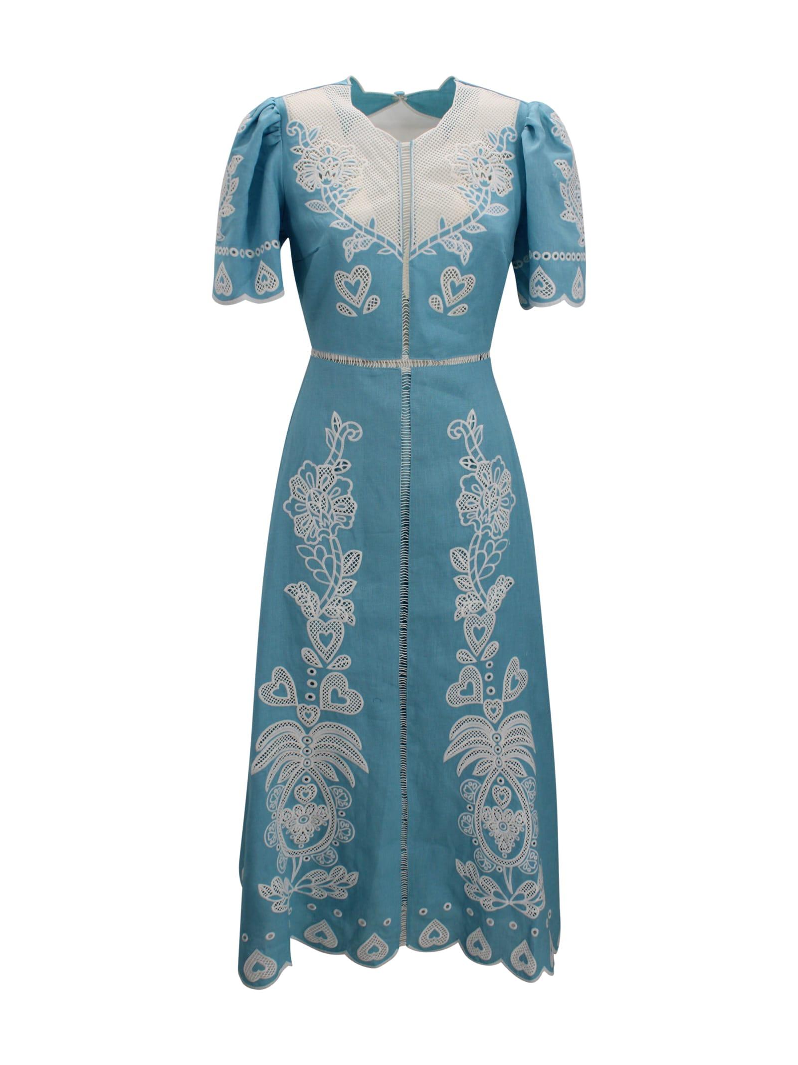 farm rio light blue embroidered euroflax premium linen midi dress