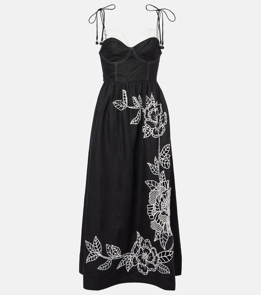 farm rio linen lace midi dress