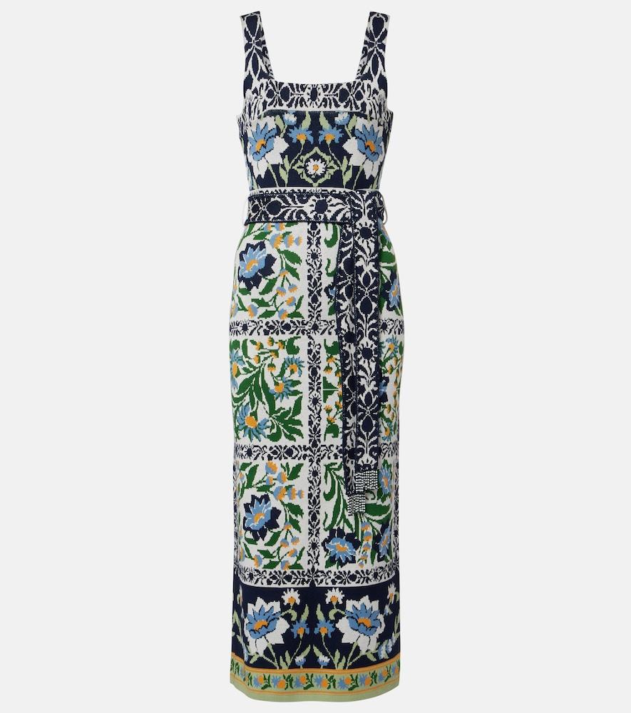 farm rio manoela belted jacquard midi dress
