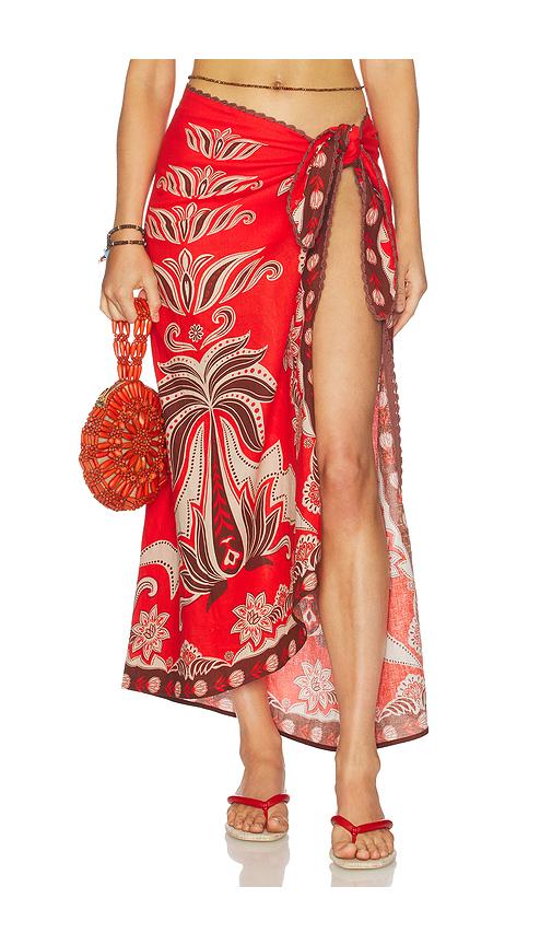 farm rio midi skirt in red.