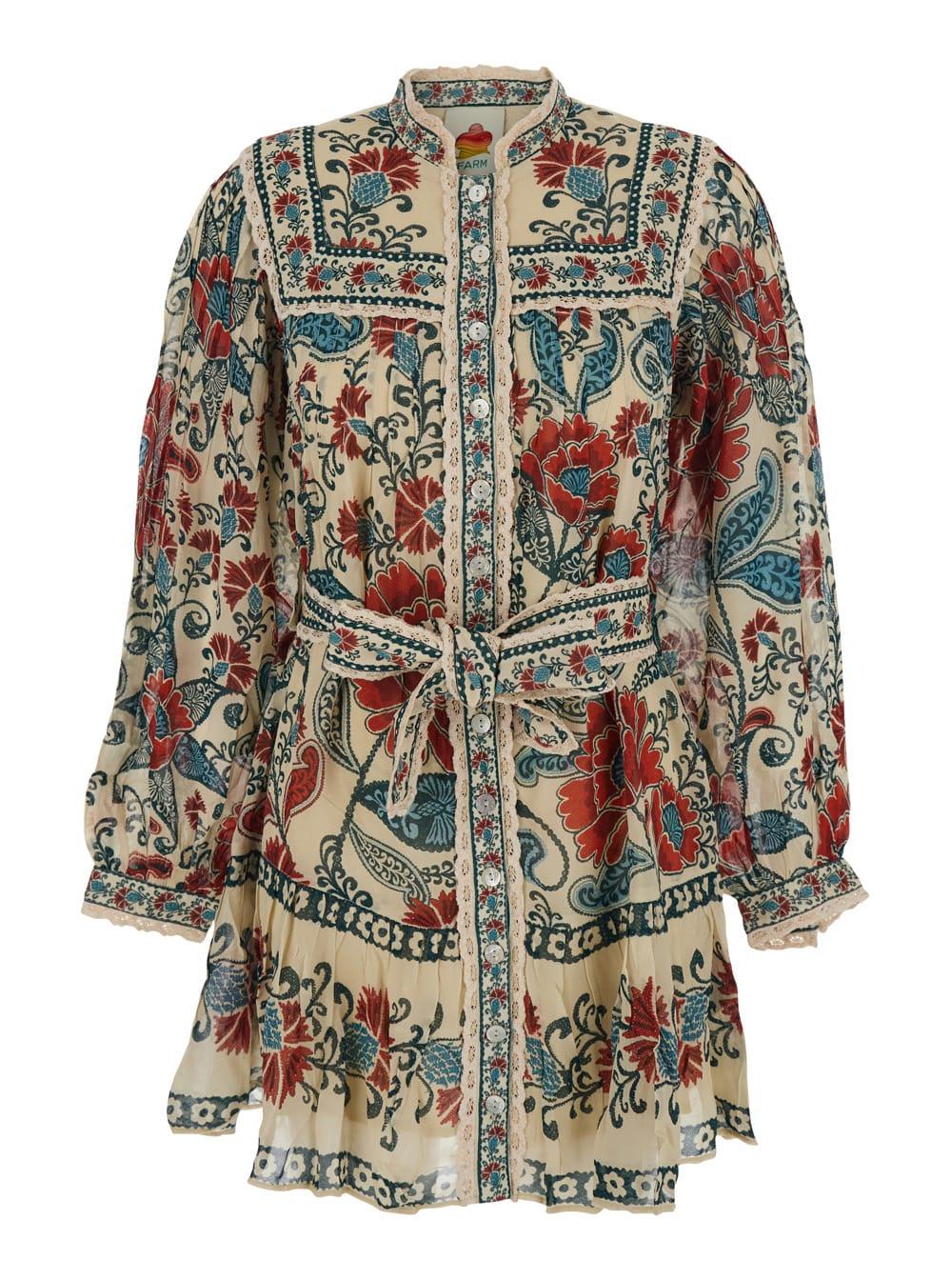 farm rio multicolor dress with all-over floral print in fabric woman