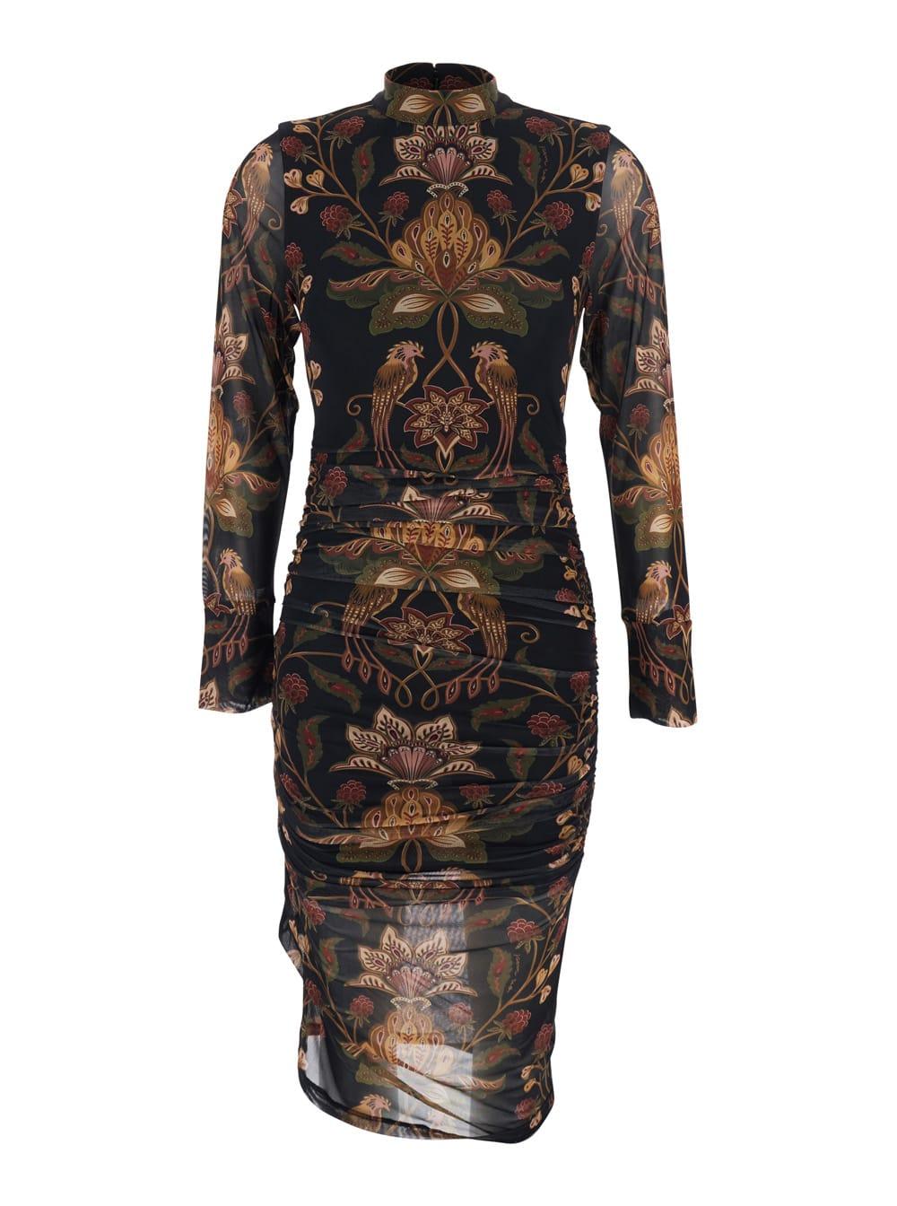 farm rio multicolor high-neck dress with all-over floral print in fabric woman