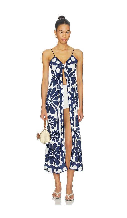 farm rio palermo midi dress in navy.
