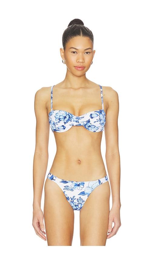 farm rio porcelain chita underwire bikini top in ivory,royal.