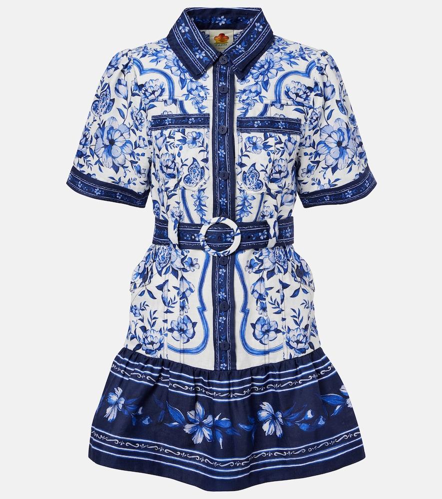 farm rio printed belted linen shirt dress