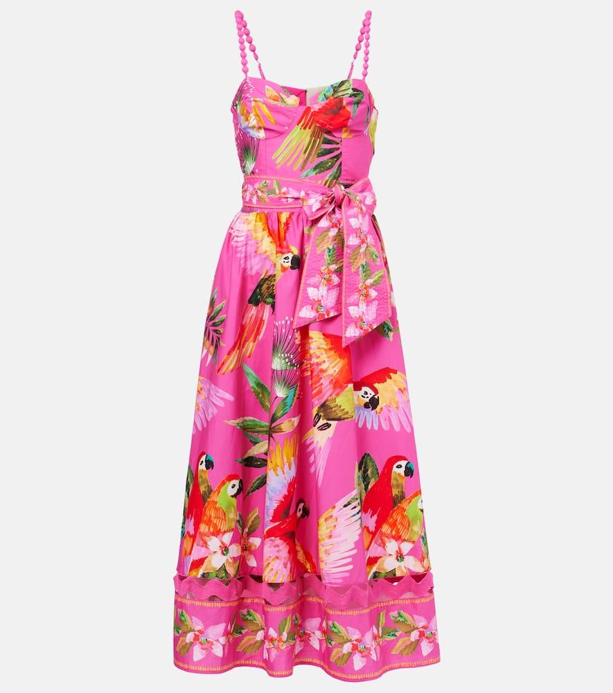 farm rio printed cotton midi dress