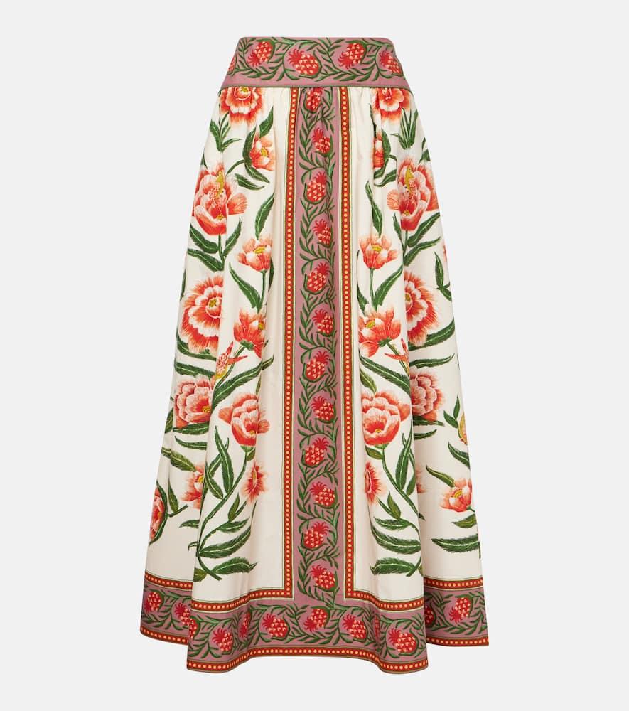 farm rio printed cotton midi skirt