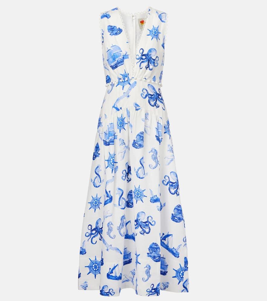 farm rio printed linen midi dress