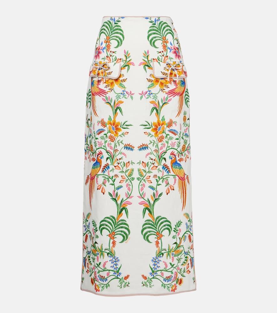 farm rio printed linen midi skirt