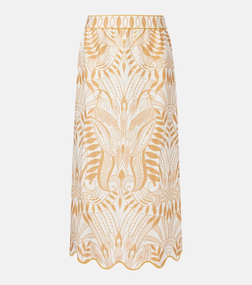 farm rio printed linen midi skirt