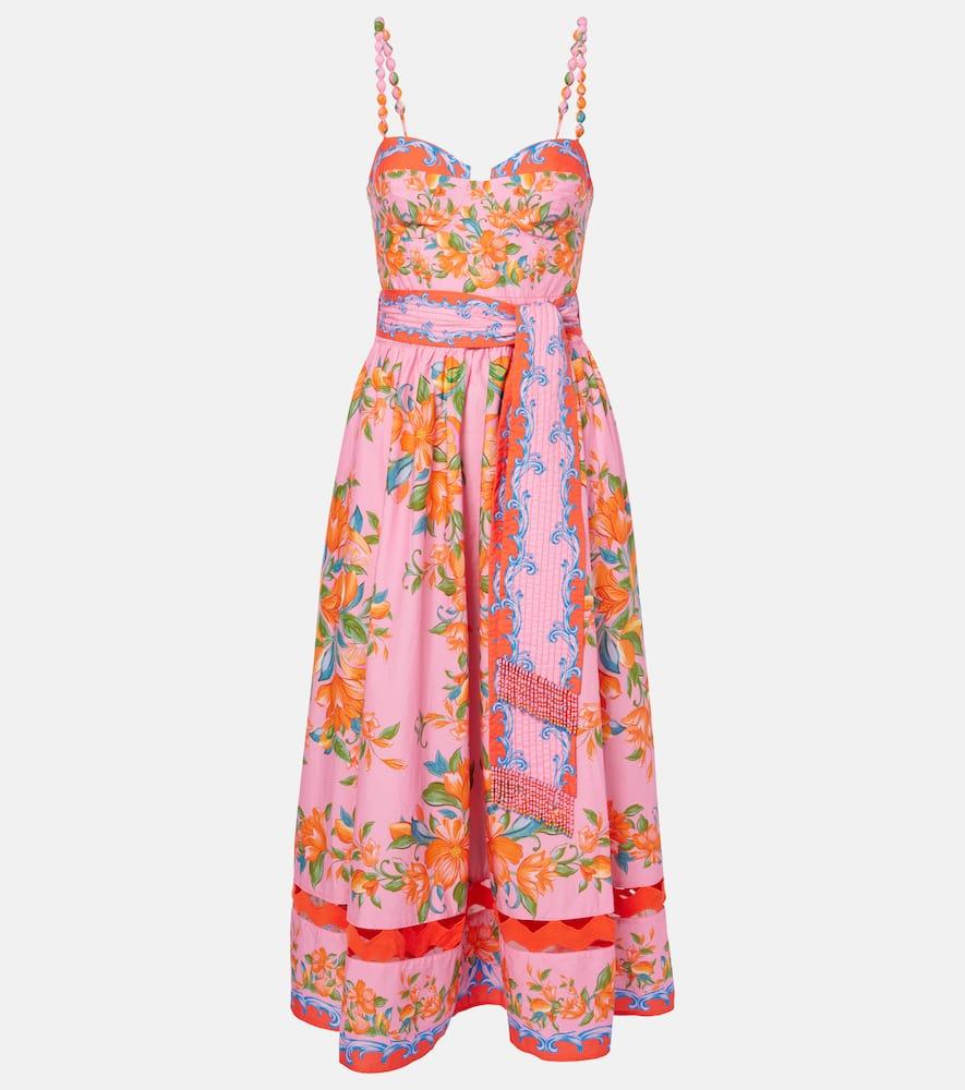 farm rio sicily flowers cotton midi dress