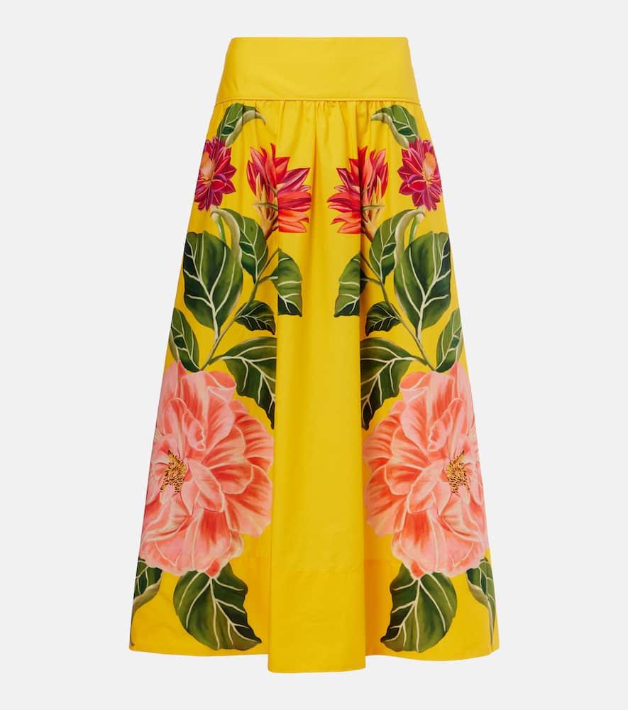 farm rio spring awakening floral cotton midi skirt