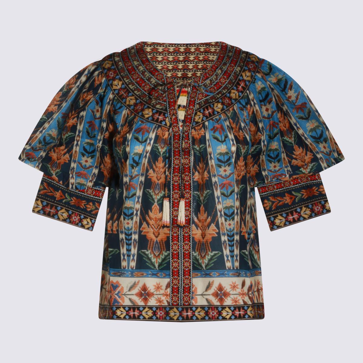 farm rio top embroidered tapestry blue _100 % co - women