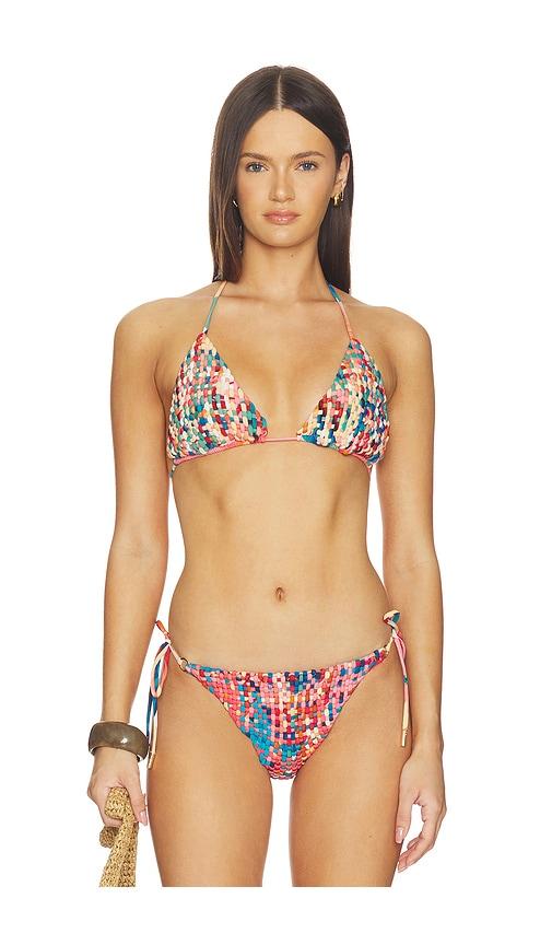 farm rio triangle bikini top in blue,rose.