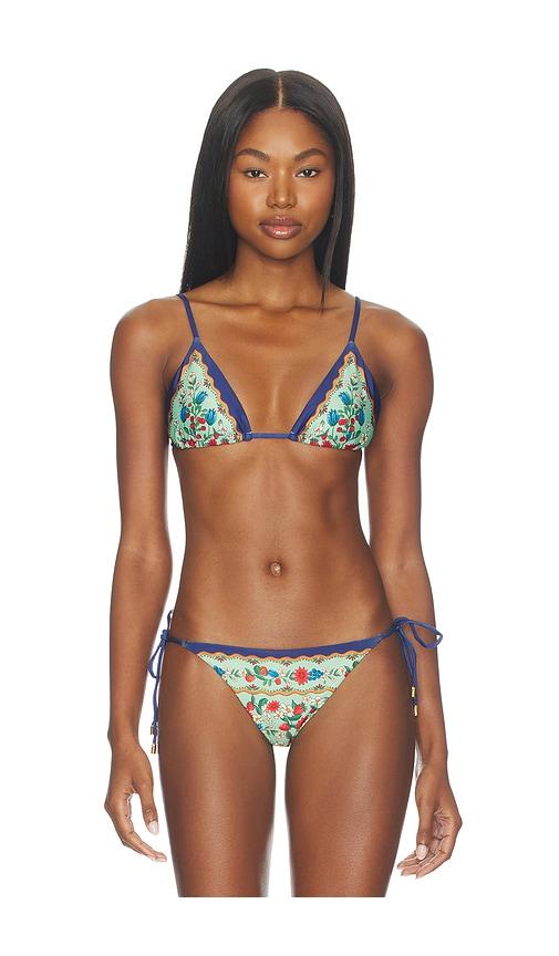 farm rio triangle bikini top in navy,sage.