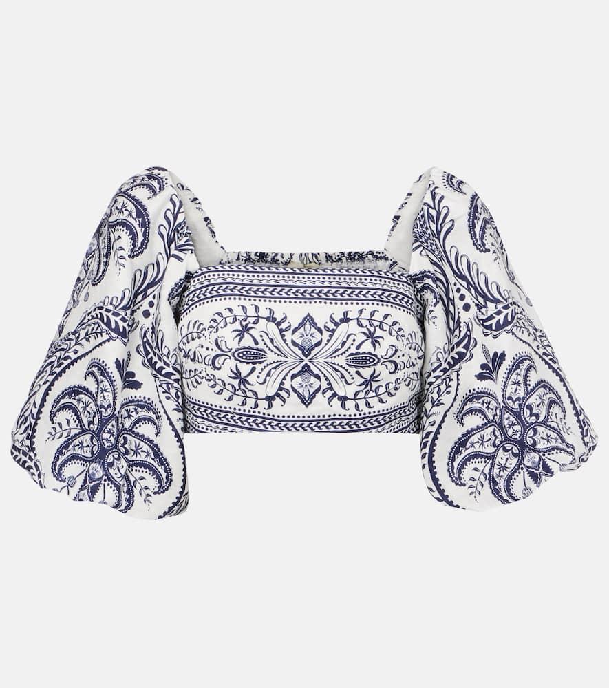 farm rio tropical cameo printed linen blouse