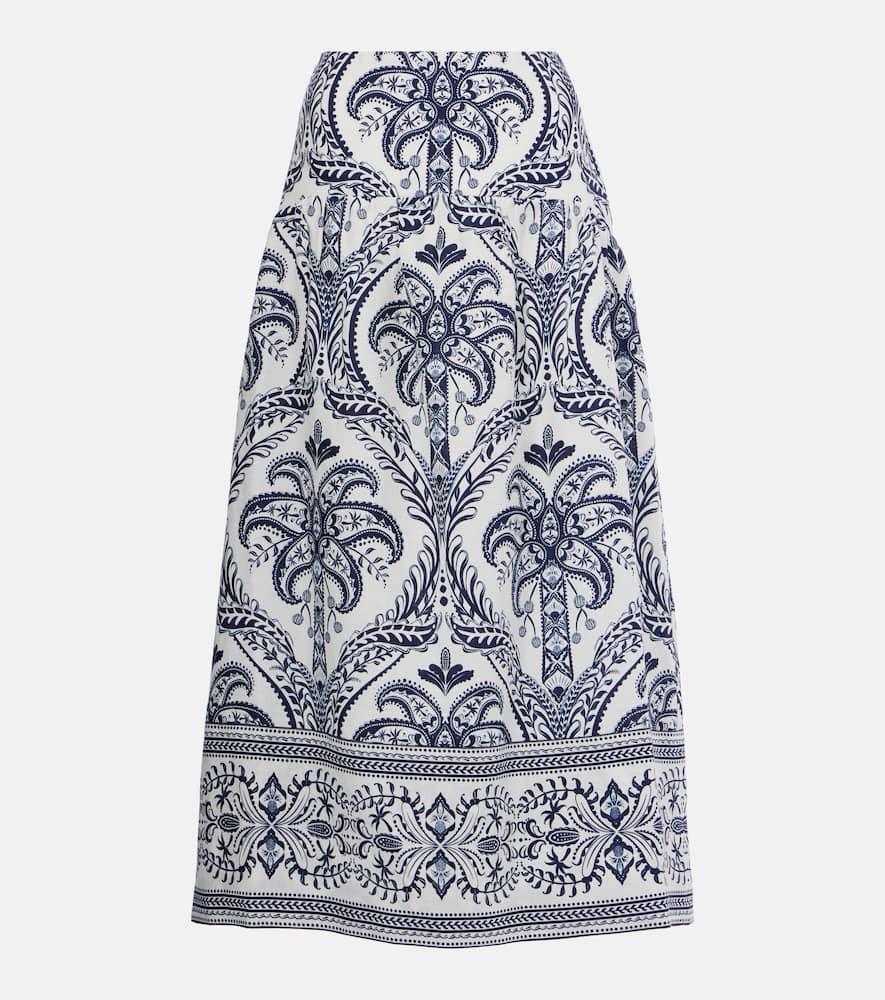 farm rio tropical cameo printed linen midi skirt
