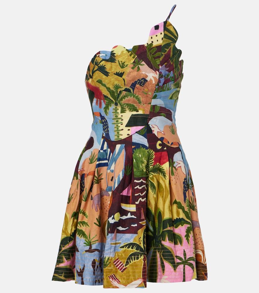 farm rio tropical painting printed cotton minidress