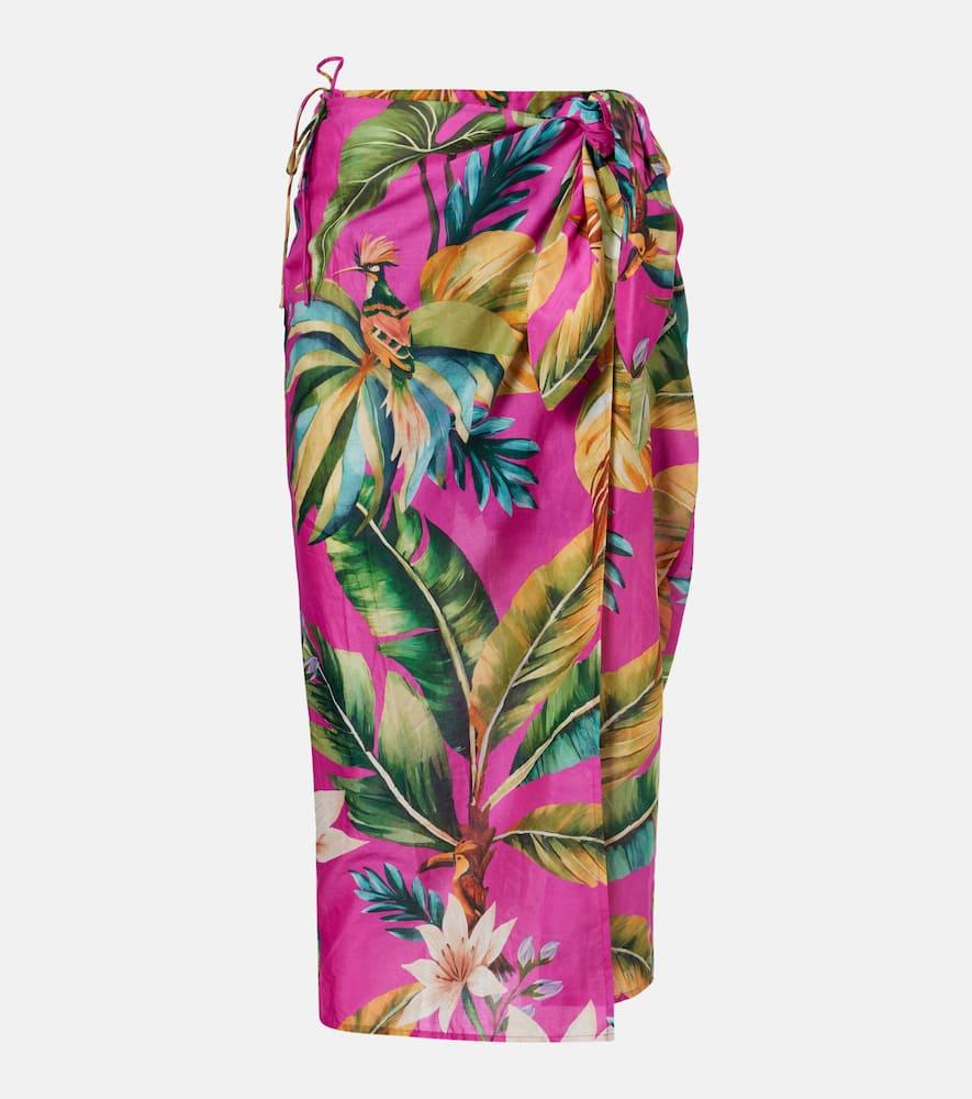 farm rio tropicalia printed cotton midi skirt