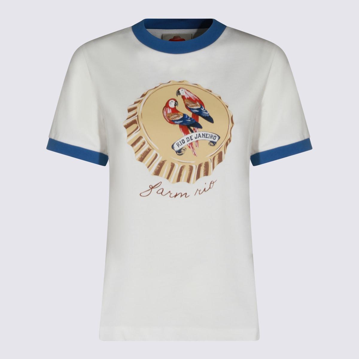 farm rio white and blue cotton t-shirt