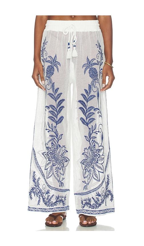farm rio wide leg pants in white,blue.