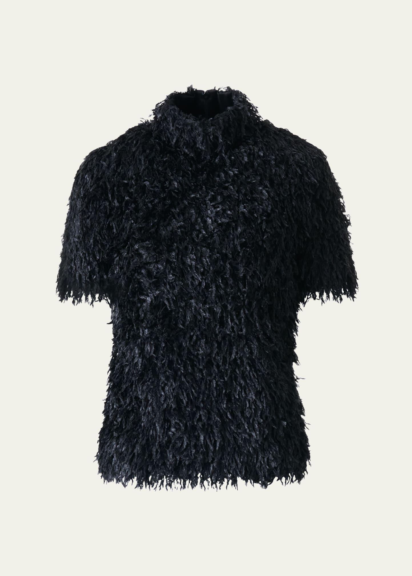 faux-feather fringe short sleeve blouse