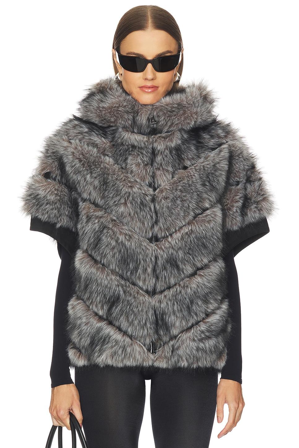 faux fox hooded chevron short sleeve jacket