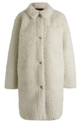 faux-fur coat with chest pocket- white women's formal coats