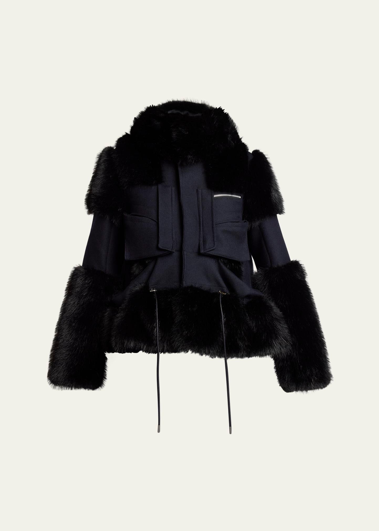 faux-fur trim wool utility jacket