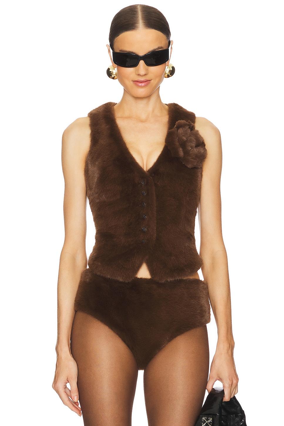 faux fur vest with rosette