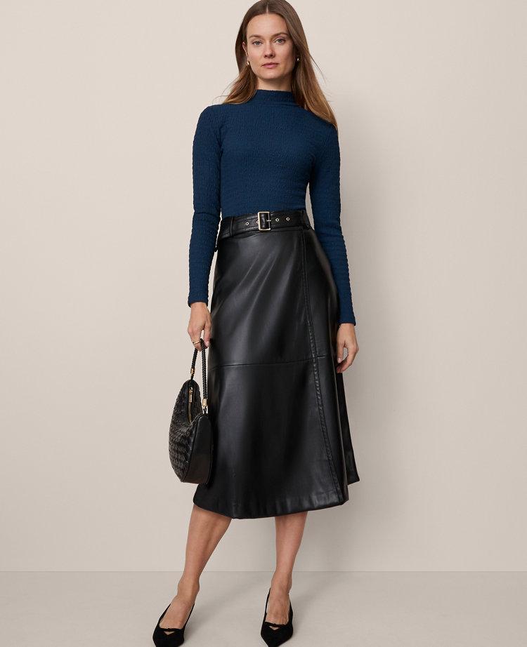 faux leather belted wrap skirt