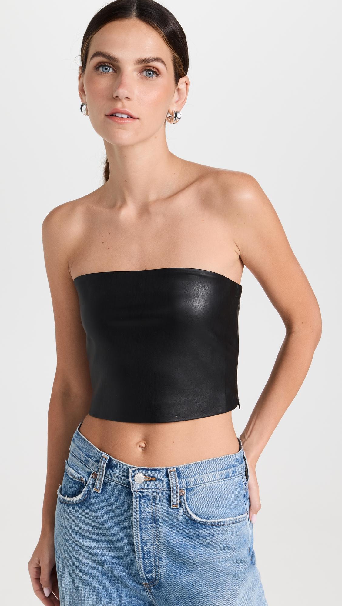 faux leather crop tube top