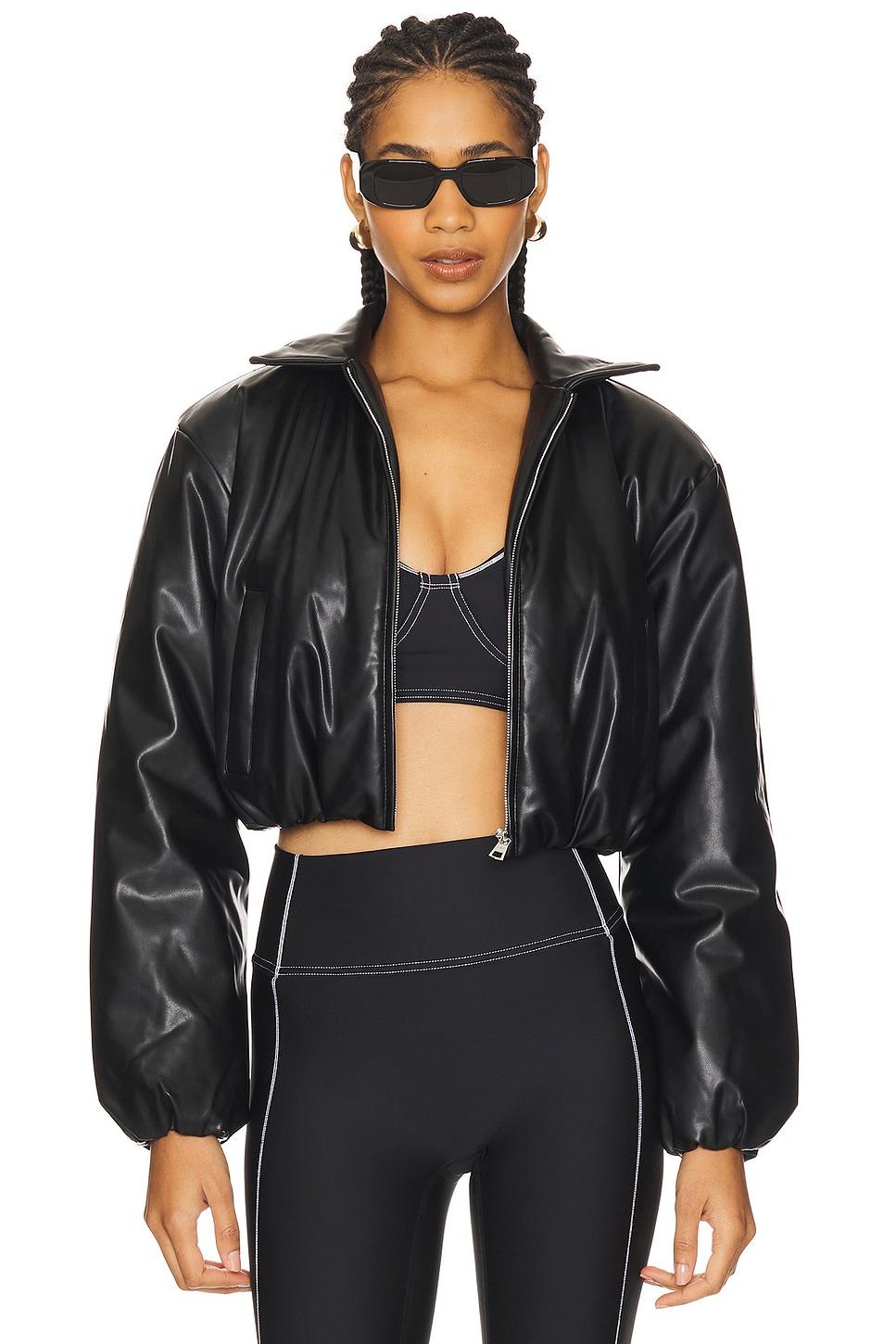 faux leather cropped premier bomber jacket