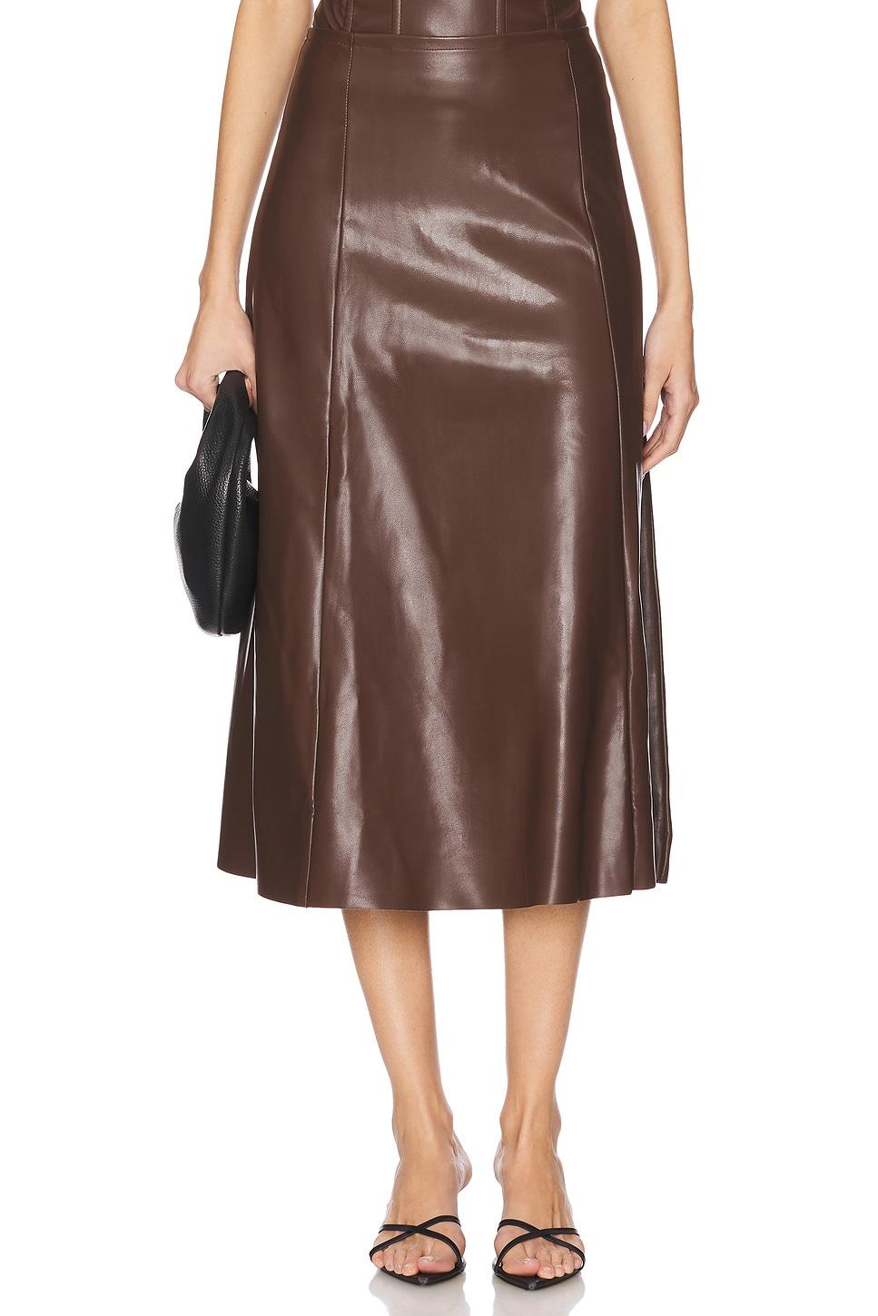 faux leather flare midi skirt