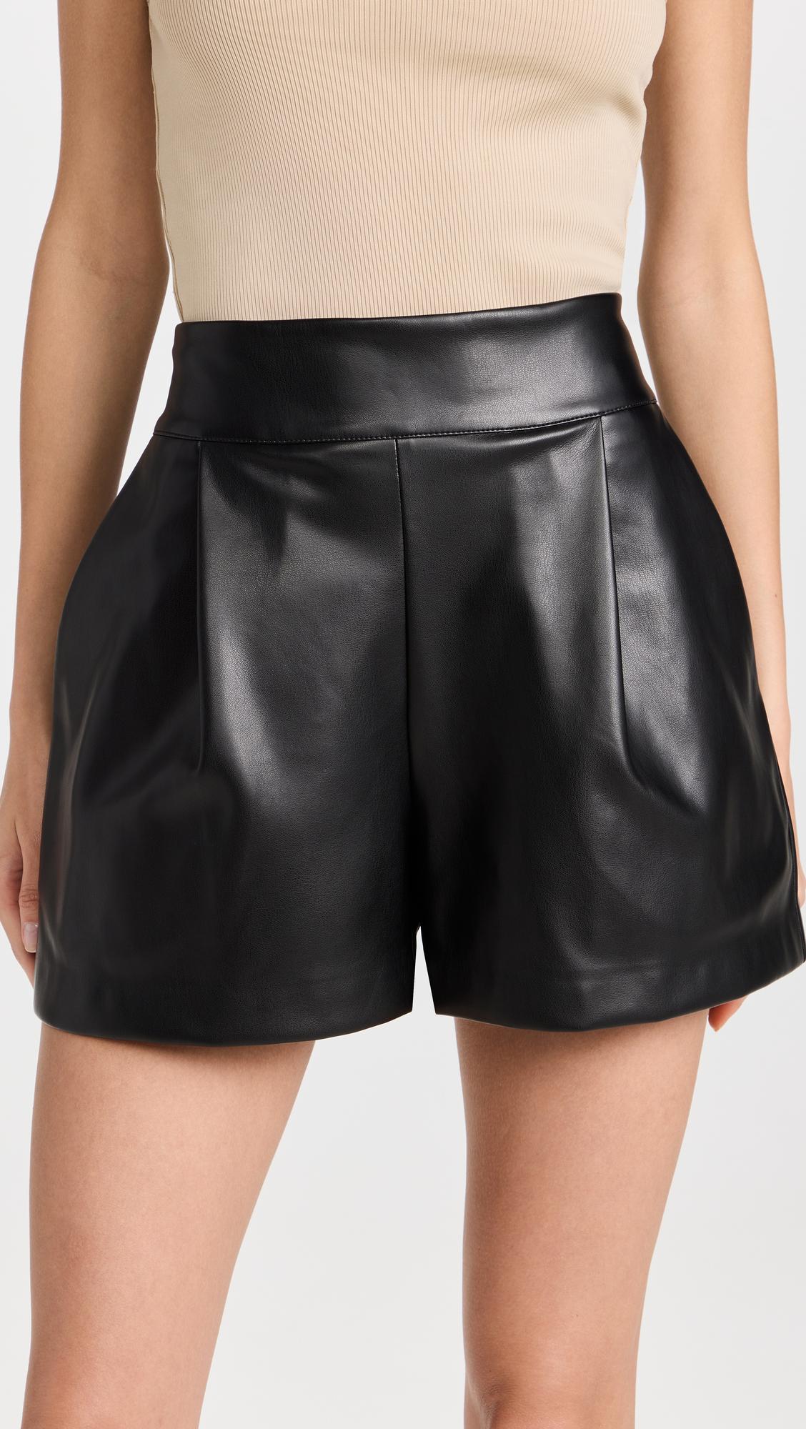 faux leather pleated shorts