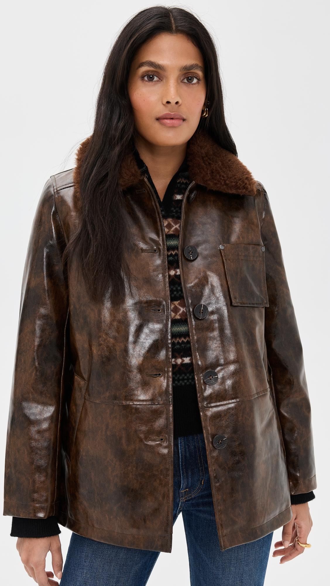 faux leather relaxed aviator jacket