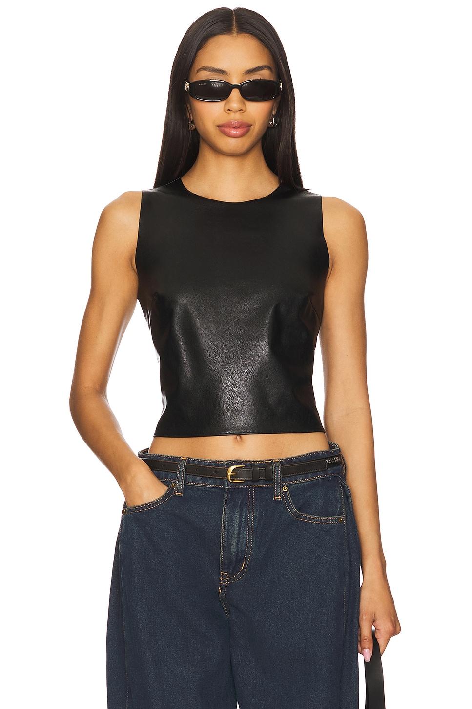 faux leather shell top